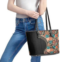 Hawaiian Hibiscus and Tropical Leaves Leather Tote Bag Patchwork Grunge Abstract and Tapa Tribal Pattern Half Style LT03 - Polynesian Pride