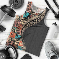 Hawaiian Hibiscus and Tropical Leaves Men Tank Top Patchwork Grunge Abstract and Tapa Tribal Pattern Half Style LT03 - Polynesian Pride