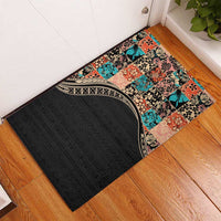 Hawaiian Hibiscus and Tropical Leaves Rubber Doormat Patchwork Grunge Abstract and Tapa Tribal Pattern Half Style LT03 - Polynesian Pride