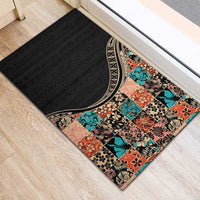 Hawaiian Hibiscus and Tropical Leaves Rubber Doormat Patchwork Grunge Abstract and Tapa Tribal Pattern Half Style LT03 - Polynesian Pride