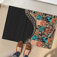 Hawaiian Hibiscus and Tropical Leaves Rubber Doormat Patchwork Grunge Abstract and Tapa Tribal Pattern Half Style LT03 - Polynesian Pride