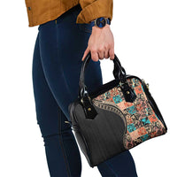 Hawaiian Hibiscus and Tropical Leaves Shoulder Handbag Patchwork Grunge Abstract and Tapa Tribal Pattern Half Style LT03 - Polynesian Pride
