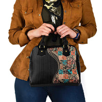 Hawaiian Hibiscus and Tropical Leaves Shoulder Handbag Patchwork Grunge Abstract and Tapa Tribal Pattern Half Style LT03 - Polynesian Pride