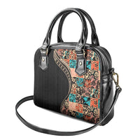Hawaiian Hibiscus and Tropical Leaves Shoulder Handbag Patchwork Grunge Abstract and Tapa Tribal Pattern Half Style LT03 - Polynesian Pride