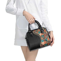 Hawaiian Hibiscus and Tropical Leaves Shoulder Handbag Patchwork Grunge Abstract and Tapa Tribal Pattern Half Style LT03 - Polynesian Pride