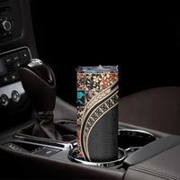 Hawaiian Hibiscus and Tropical Leaves Skinny Tumbler Patchwork Grunge Abstract and Tapa Tribal Pattern Half Style