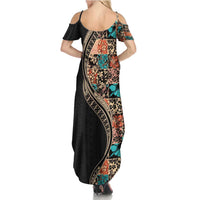 Hawaiian Hibiscus and Tropical Leaves Summer Maxi Dress Patchwork Grunge Abstract and Tapa Tribal Pattern Half Style LT03 - Polynesian Pride