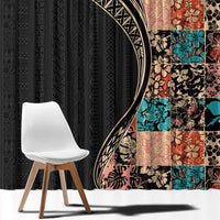 Hawaiian Hibiscus and Tropical Leaves Window Curtain Patchwork Grunge Abstract and Tapa Tribal Pattern Half Style LT03 - Polynesian Pride