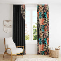 Hawaiian Hibiscus and Tropical Leaves Window Curtain Patchwork Grunge Abstract and Tapa Tribal Pattern Half Style LT03 - Polynesian Pride
