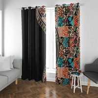 Hawaiian Hibiscus and Tropical Leaves Window Curtain Patchwork Grunge Abstract and Tapa Tribal Pattern Half Style LT03 With Grommets Black - Polynesian Pride