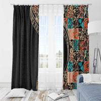 Hawaiian Hibiscus and Tropical Leaves Window Curtain Patchwork Grunge Abstract and Tapa Tribal Pattern Half Style LT03 - Polynesian Pride
