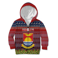 Personalised Kiribati Christmas Kid Hoodie Coat of Arms and Map Beautiful Merry Xmas Snowflake LT03 Zip Hoodie Red - Polynesian Pride