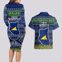 tokelau-christmas-couples-matching-long-sleeve-bodycon-dress-and-hawaiian-shirt-coat-of-arms-and-map-beautiful-merry-xmas-snowflake