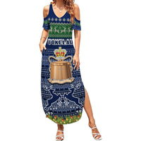 Tokelau Christmas Summer Maxi Dress Coat of Arms and Map Beautiful Merry Xmas Snowflake LT03 Women Blue - Polynesian Pride