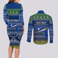 personalised-marshall-islands-christmas-couples-matching-long-sleeve-bodycon-dress-and-long-sleeve-button-shirts-coat-of-arms-and-map-beautiful-merry-xmas-snowflake