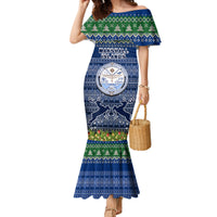 Personalised Marshall Islands Christmas Mermaid Dress Coat of Arms and Map Beautiful Merry Xmas Snowflake LT03 Women Blue - Polynesian Pride