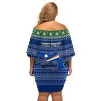 Personalised Marshall Islands Christmas Off Shoulder Short Dress Coat of Arms and Map Beautiful Merry Xmas Snowflake LT03 - Polynesian Pride