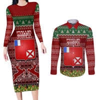 wallis-and-futuna-christmas-couples-matching-long-sleeve-bodycon-dress-and-long-sleeve-button-shirts-coat-of-arms-and-map-beautiful-merry-xmas-snowflake