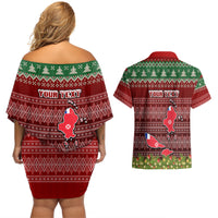 Personalised Wallis and Futuna Christmas Couples Matching Off Shoulder Short Dress and Hawaiian Shirt Coat of Arms and Map Beautiful Merry Xmas Snowflake LT03 - Polynesian Pride
