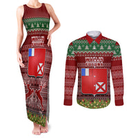 personalised-wallis-and-futuna-christmas-couples-matching-tank-maxi-dress-and-long-sleeve-button-shirts-coat-of-arms-and-map-beautiful-merry-xmas-snowflake