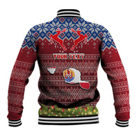 Personalised French Polynesia Christmas Baseball Jacket Coat of Arms and Map Beautiful Merry Xmas Snowflake LT03 - Polynesian Pride