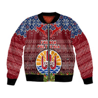 Personalised French Polynesia Christmas Bomber Jacket Coat of Arms and Map Beautiful Merry Xmas Snowflake LT03 Unisex Red - Polynesian Pride