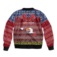Personalised French Polynesia Christmas Bomber Jacket Coat of Arms and Map Beautiful Merry Xmas Snowflake LT03 - Polynesian Pride