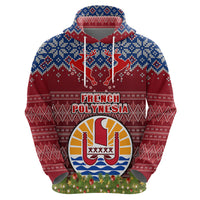 Personalised French Polynesia Christmas Hoodie Coat of Arms and Map Beautiful Merry Xmas Snowflake LT03 - Polynesian Pride