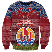 Personalised French Polynesia Christmas Sweatshirt Coat of Arms and Map Beautiful Merry Xmas Snowflake LT03 Unisex Red - Polynesian Pride