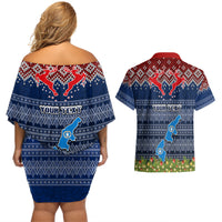 Personalised Northern Mariana Islands Christmas Couples Matching Off Shoulder Short Dress and Hawaiian Shirt Coat of Arms and Map Beautiful Merry Xmas Snowflake LT03 - Polynesian Pride