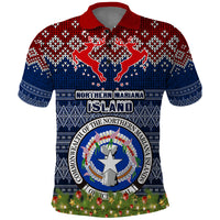 Personalised Northern Mariana Islands Christmas Polo Shirt Coat of Arms and Map Beautiful Merry Xmas Snowflake LT03 Blue - Polynesian Pride