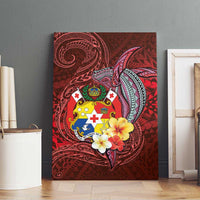 Tonga Humpback Whale Canvas Wall Art National Seal with Hibiscus and Polynesian Tattoo LT03 - Polynesian Pride