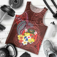 Tonga Humpback Whale Men Tank Top National Seal with Hibiscus and Polynesian Tattoo LT03 - Polynesian Pride