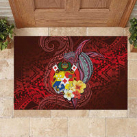 Tonga Humpback Whale Rubber Doormat National Seal with Hibiscus and Polynesian Tattoo LT03 Red - Polynesian Pride