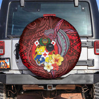 Tonga Humpback Whale Spare Tire Cover National Seal with Hibiscus and Polynesian Tattoo LT03 Red - Polynesian Pride