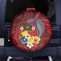 Tonga Humpback Whale Spare Tire Cover National Seal with Hibiscus and Polynesian Tattoo LT03 - Polynesian Pride