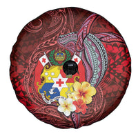 Tonga Humpback Whale Spare Tire Cover National Seal with Hibiscus and Polynesian Tattoo LT03 - Polynesian Pride