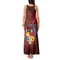 Tonga Humpback Whale Tank Maxi Dress National Seal with Hibiscus and Polynesian Tattoo LT03 - Polynesian Pride