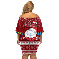 Palau Christmas Off Shoulder Short Dress Snowman and Palau Coat of Arms Maori Tribal Xmas Style LT03 - Polynesian Pride