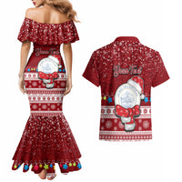 Personalised Palau Christmas Couples Matching Mermaid Dress and Hawaiian Shirt Snowman and Palau Coat of Arms Maori Tribal Xmas Style LT03 - Polynesian Pride
