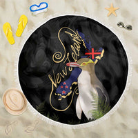 New Zealand Hoiho Beach Blanket Maori Art Tattoo and Silver Fern LT03 One Size 150cm Black - Polynesian Pride