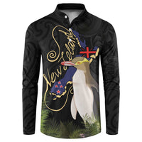 New Zealand Hoiho Button Sweatshirt Maori Art Tattoo and Silver Fern LT03 Black - Polynesian Pride