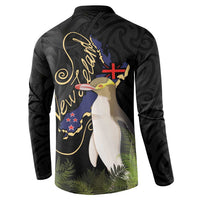 New Zealand Hoiho Button Sweatshirt Maori Art Tattoo and Silver Fern LT03 - Polynesian Pride