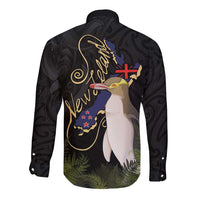 New Zealand Hoiho Long Sleeve Button Shirt Maori Art Tattoo and Silver Fern