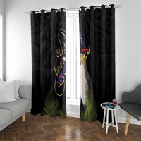 New Zealand Hoiho Window Curtain Maori Art Tattoo and Silver Fern LT03 With Grommets Black - Polynesian Pride