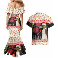 New Zealand Merry Christmas Couples Matching Mermaid Dress and Hawaiian Shirt Hoiho Xmas - Haka Dance and Pohutukawa
