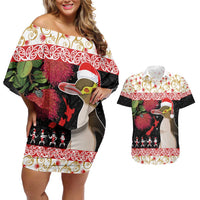 New Zealand Merry Christmas Couples Matching Off Shoulder Short Dress and Hawaiian Shirt Hoiho Xmas - Haka Dance and Pohutukawa
