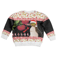 New Zealand Merry Christmas Kid Ugly Christmas Sweater Hoiho Xmas - Haka Dance and Pohutukawa