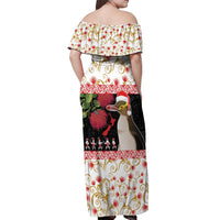 New Zealand Merry Christmas Off Shoulder Maxi Dress Hoiho Xmas - Haka Dance and Pohutukawa