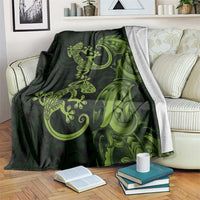 New Zealand Gecko Maori Art Tattoo Blanket LT03 Green - Polynesian Pride